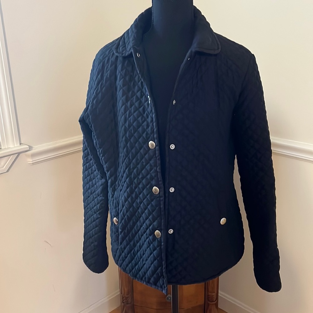 CHAPS RALPH LAUREN Jacket -Womens Medium Black Quilted Lightweight Silver Button